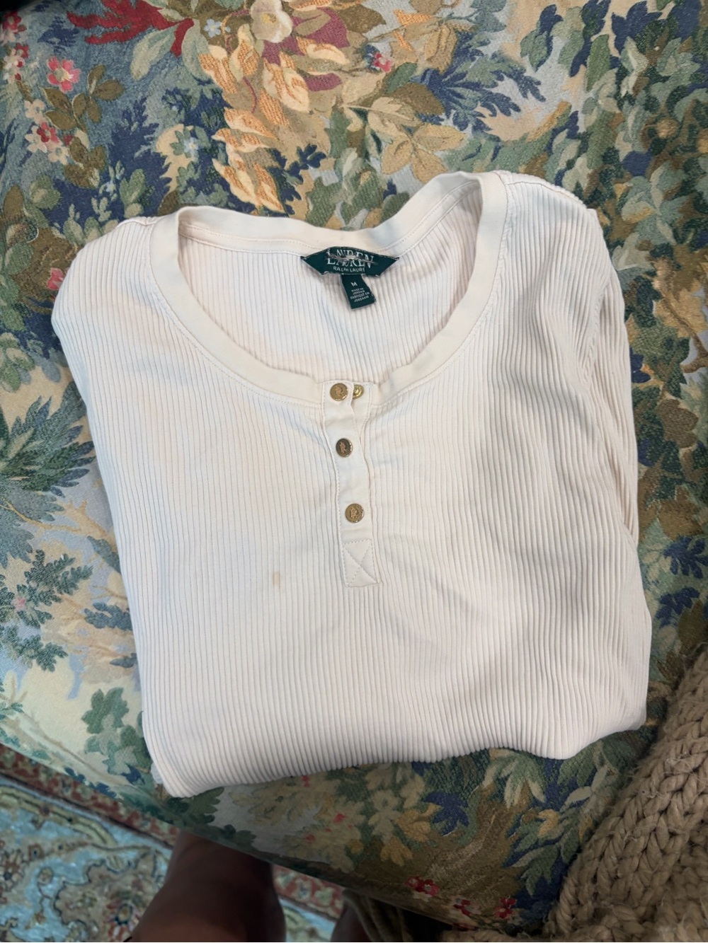 Ralph Lauren White Ribbed Long Sleeve Henley